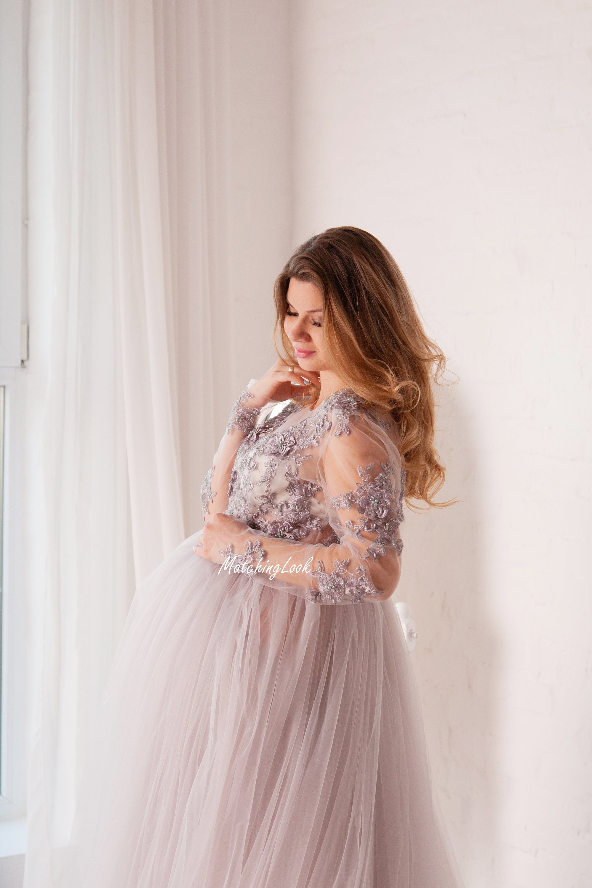 Maniche Fotografia Incinta Puntelli Solidi Abito Donna Corto Abito Premaman Abito Maxi Abito Floreale, Bianco, S