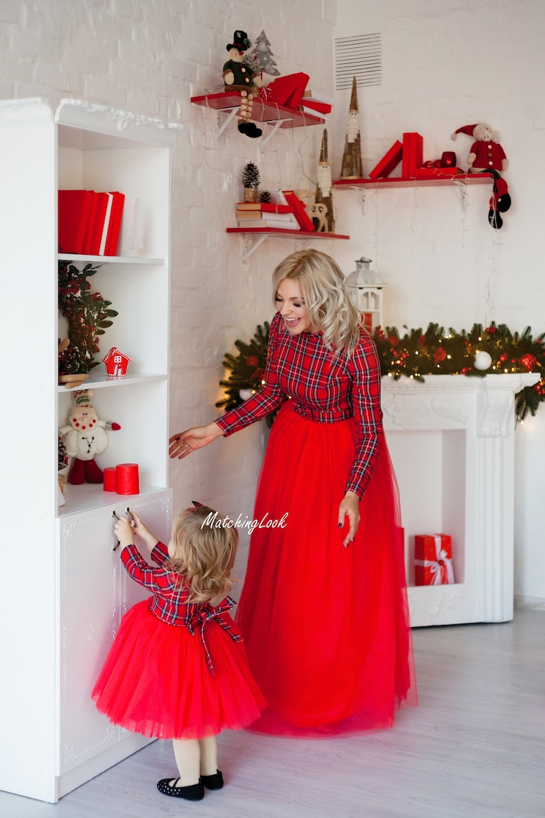 Mommy And Me Christmas Dress, Holiday Outfit, Mother Daughter Matching Dress, Red Tartan Dress, Plaid Matching Dresses, Christmas Photoshoot 