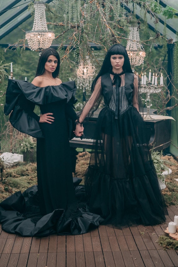formal dress halloween costume Shop Wednesday Dress, Rave'n Dance Dress, Black Prom Dress, Alternative Wedding Dress, Halloween Costume, Whimsigoth Tulle Dress, Evening - main image 1