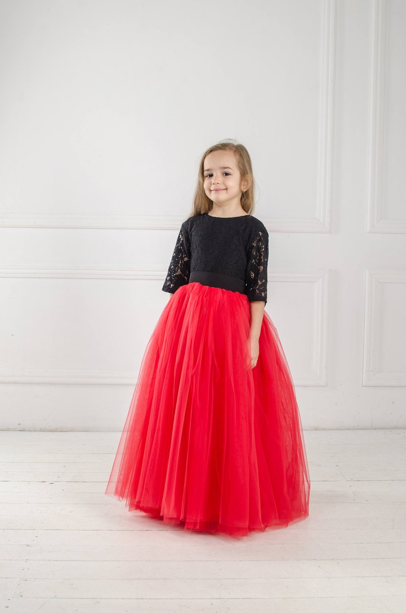 Red And Black Girl Dress, Flower Girl Dress, Tutu Tulle Dress, Pageant Dress, Special Occasion Dress, Baby Girl Lace Dress,Formal Girl Dress image 1