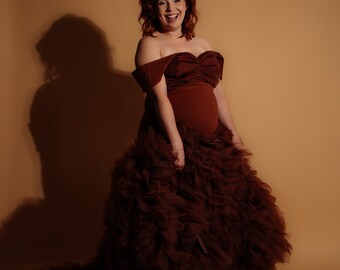 chocolate brown maternity dress Angel Maternity Annabella Knit Maternity Dress in Rust main image 0