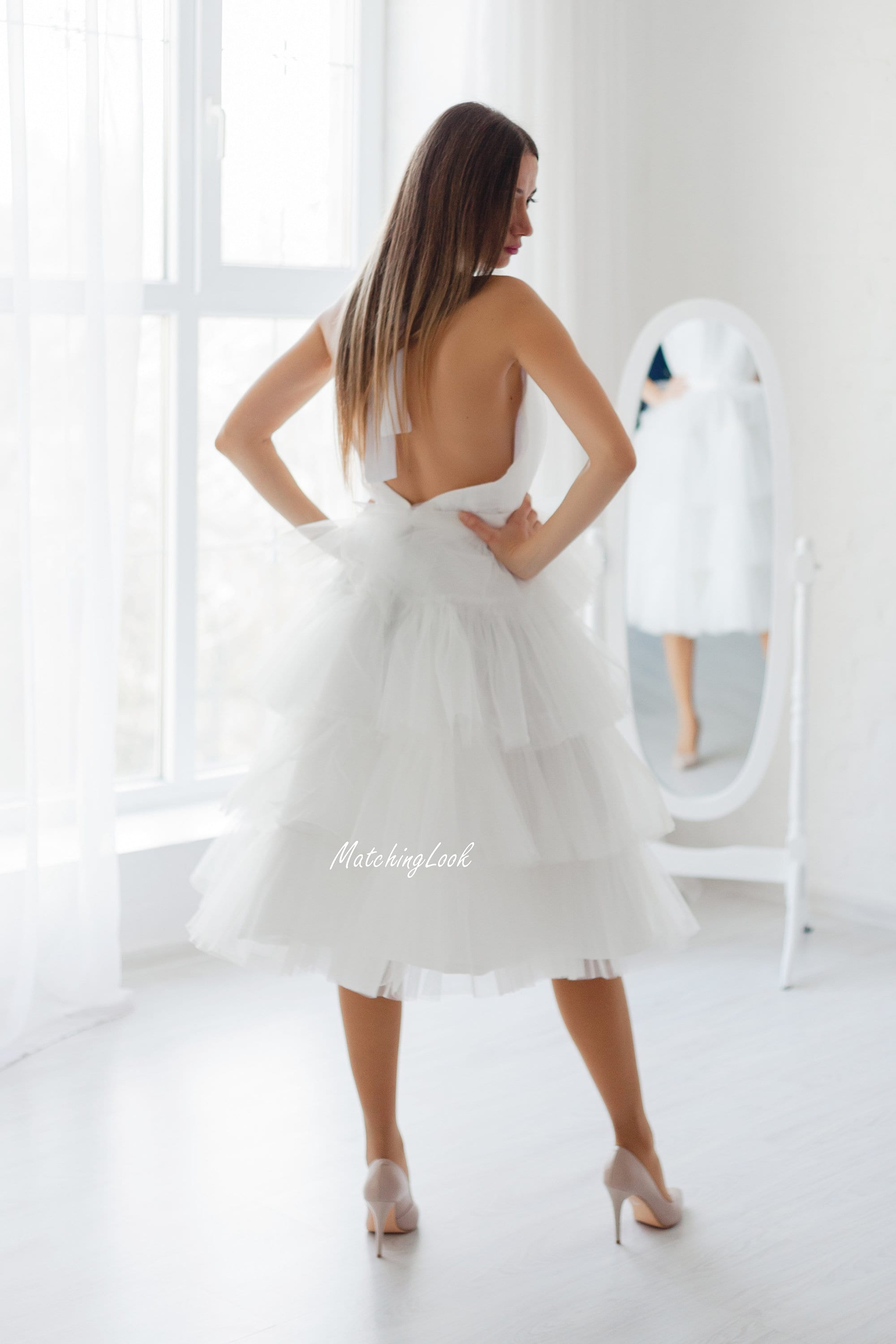 halter neck button ruffle sleeveless mini dress Geneve White Halter-Neck Mini Dress With Ruffled Trim – Club L London main image 1