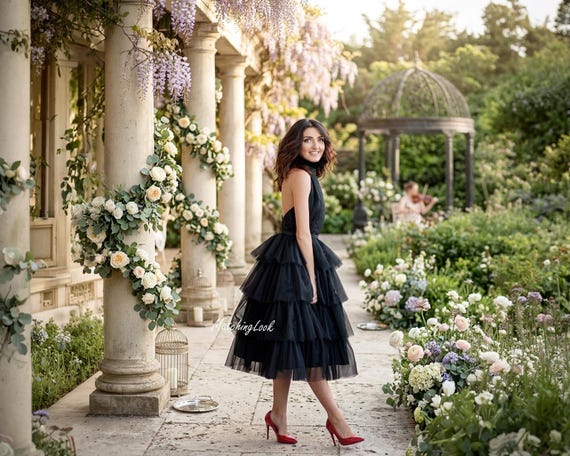 Buy Black Tutu Tulle Dress With Open Back Ideal for Wedding Guest or Bridesmaids - Summer Style Cocktail Dresses Women - Personalized Clothing Online in India