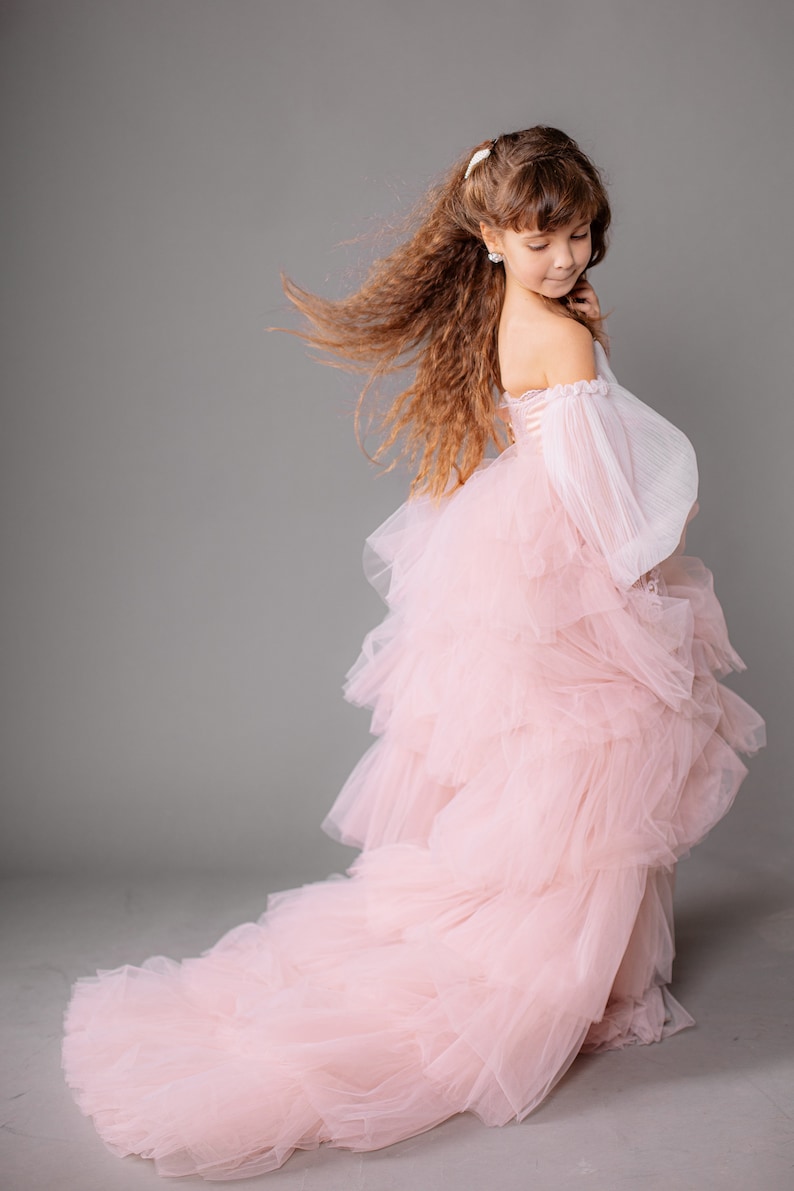 Girl Pageant Dress Blush Tulle Dress Flower Girl Dress High Etsy