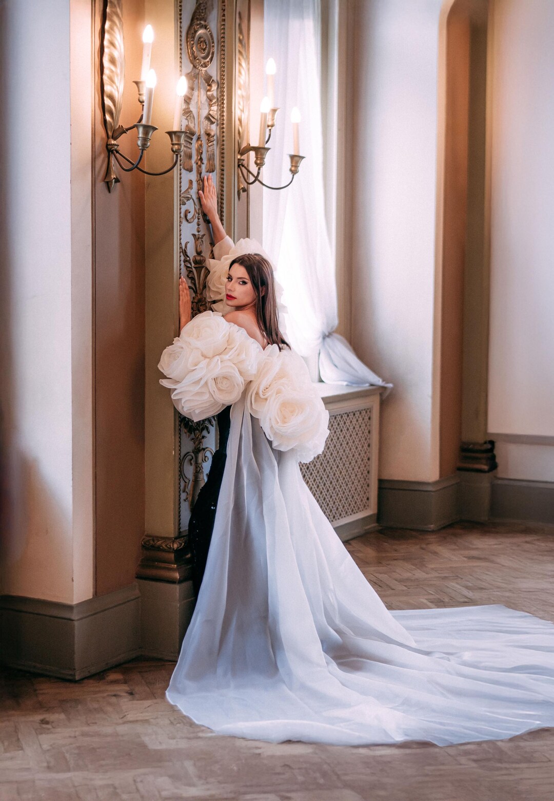 thumbnail image 2 of Weddng Capes Womens Soft Chffon Shrug Brdal Long Shawl And Wraps 2 of 10