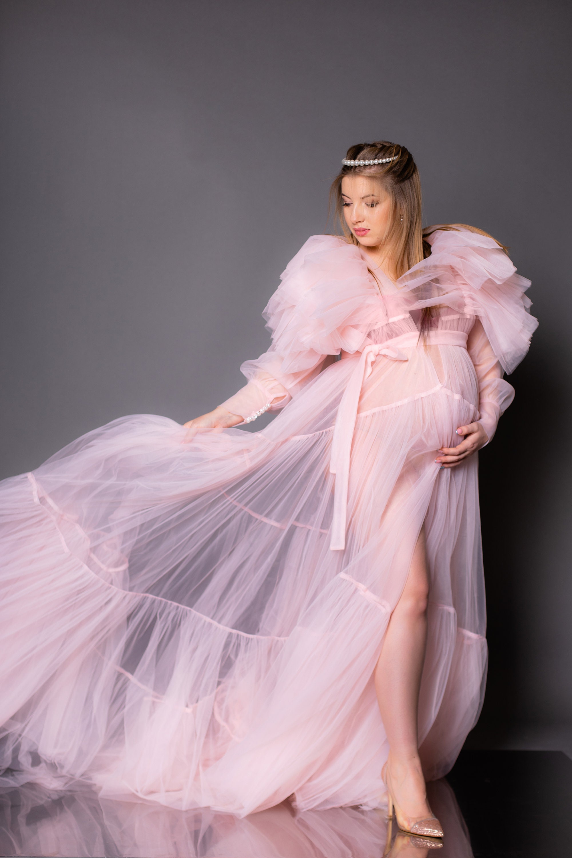 Sheer Maternity Dress For Photoshoot Tulle Maternity Robe Etsy