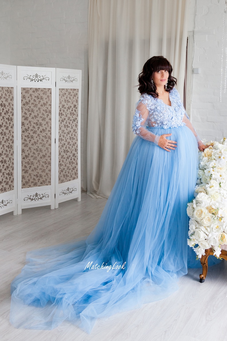Maternity Dress for Photo Shoot Blue Maternity Gown Etsy