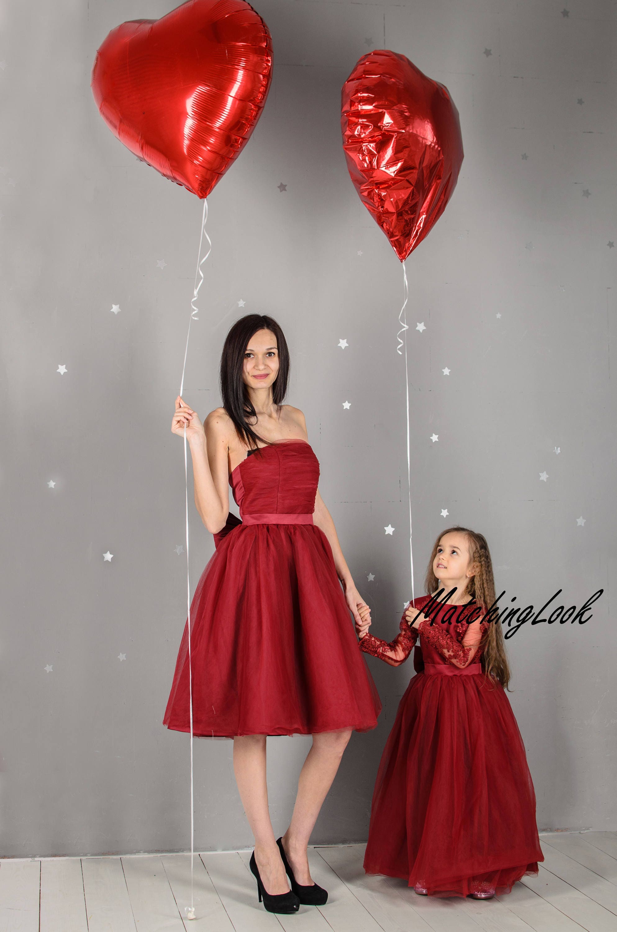 me and em burgundy dress Mommy Dresses, Photography Outfit, Matching Family Clothing, Wedding Guest Dress,mother Daughter Formal Dress,tulle Princess Linen Bec & Bridge Halle Girl dress:12-18 months Size UK 8