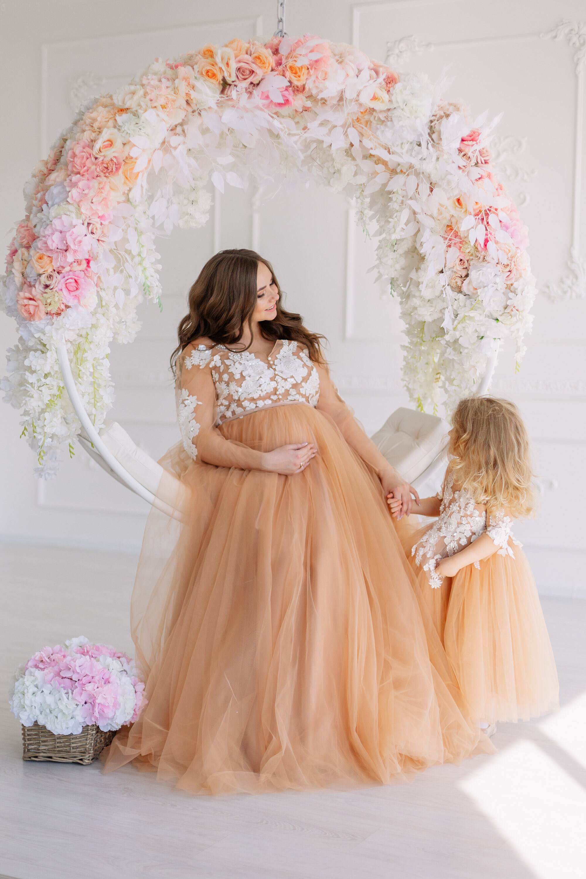 strapless open back dress Pink Flower White Tulle Long Detachable Cape Veil Wedding Dress main image 1