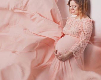 Maternity Gown Dress For Photo Shoot, Pregnancy Dress For Baby Shower Pink, Gender Reveal Dress, Lace Maternity Wedding Dress, Photo Gown