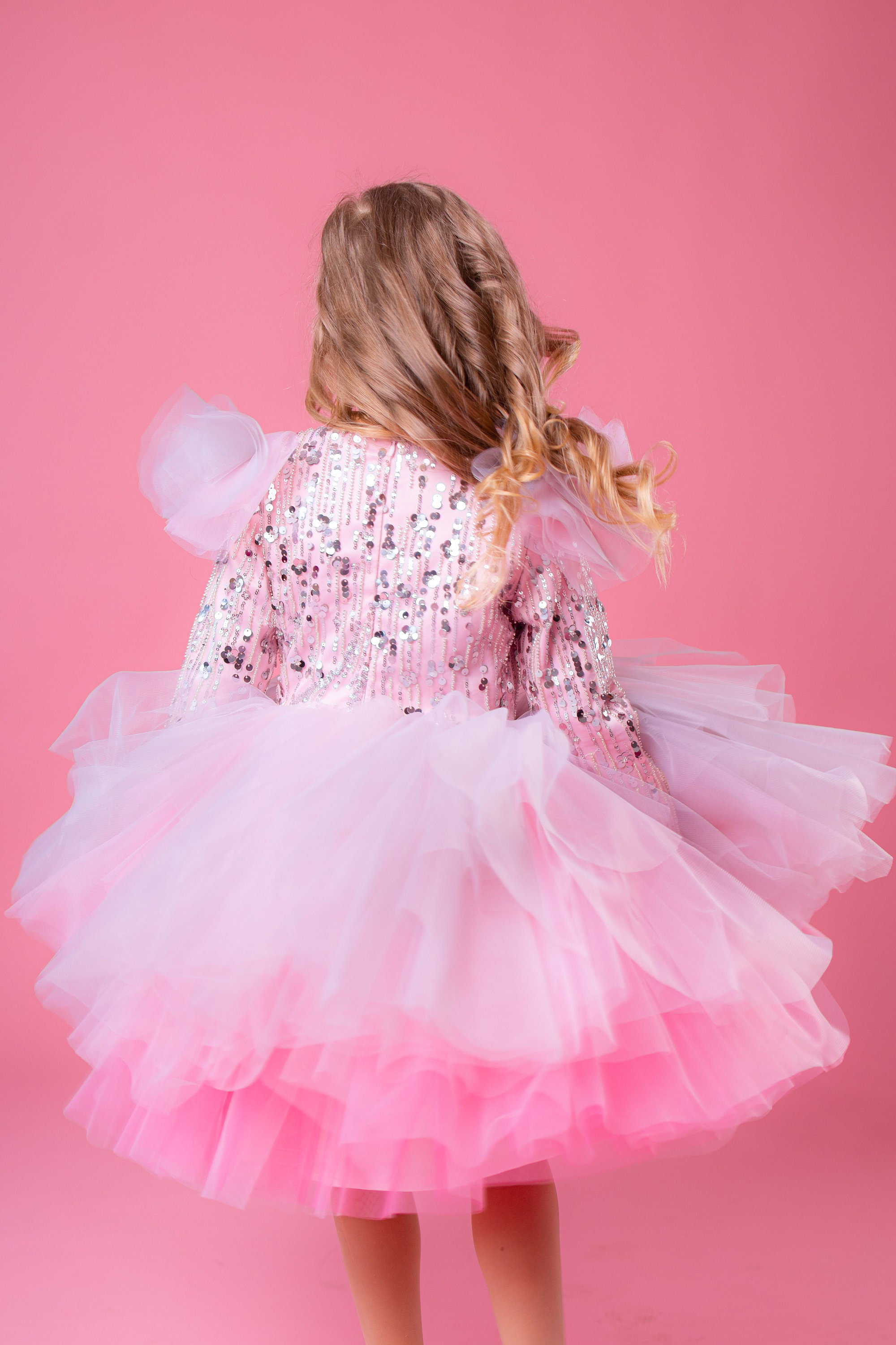 Mädchen Kleid Rosa Mit Pailletten & Tüllrock – Süßes Tutu-Kleid Für Hochzeit, Party & Alltag (Gr. 98-122)