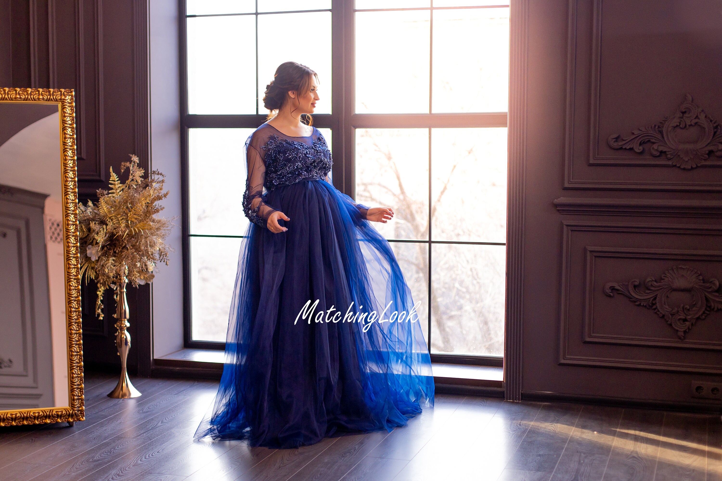 Baby shower top dresses navy blue