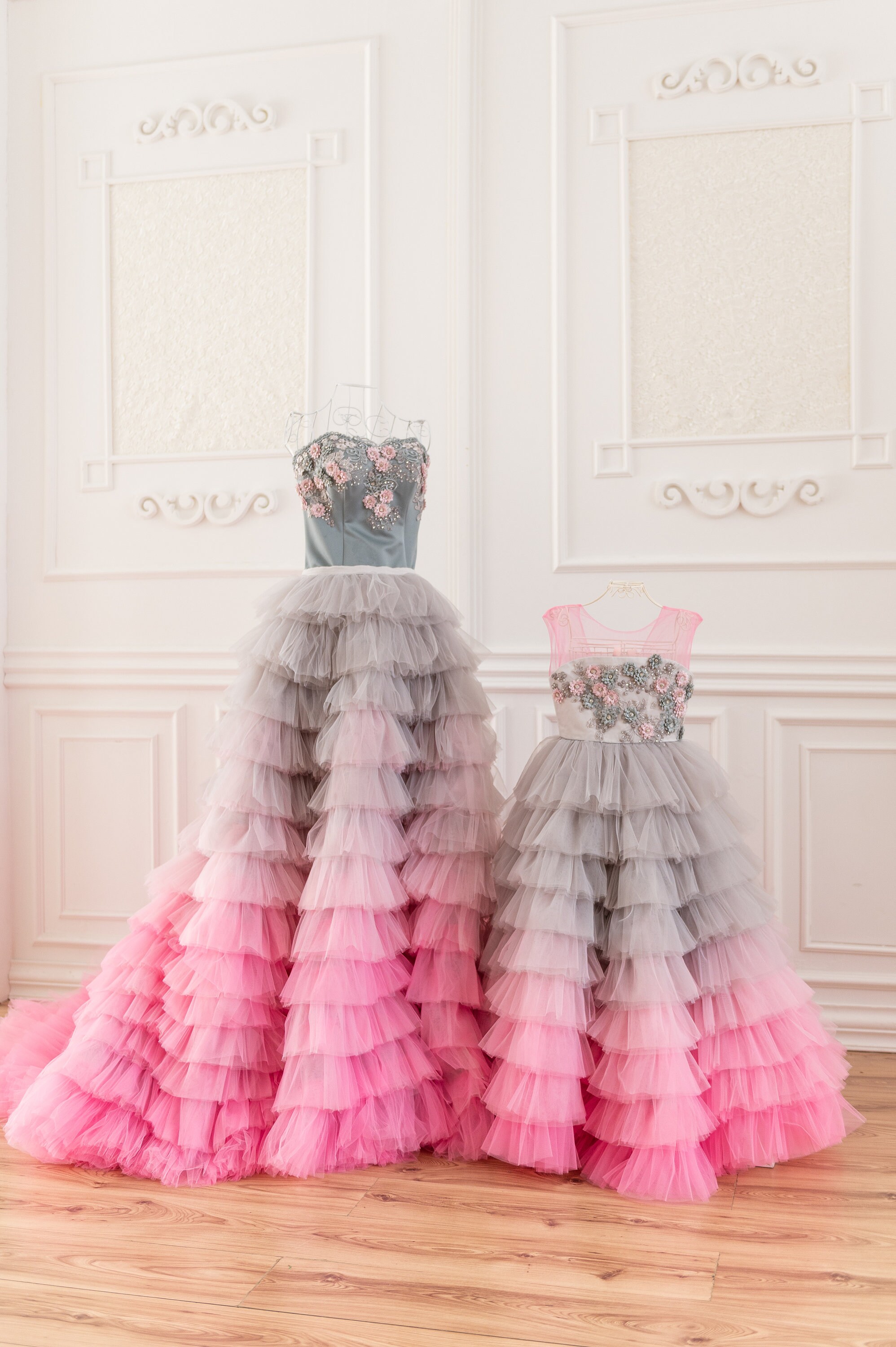 grey and pink dress Ombre Wedding Dress, Couture Tiered Tulle Gown, Corset Wedding dry clean is also available. Rose Pleated Dress and Grey