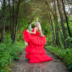 High Low Tulle Dress, Sneaker Ball Women Dress, Red Tulle Dress, Date Night Dress, Asymmetrical Tiered Dress, Adult Tutu Dress, Photoshoot image 4