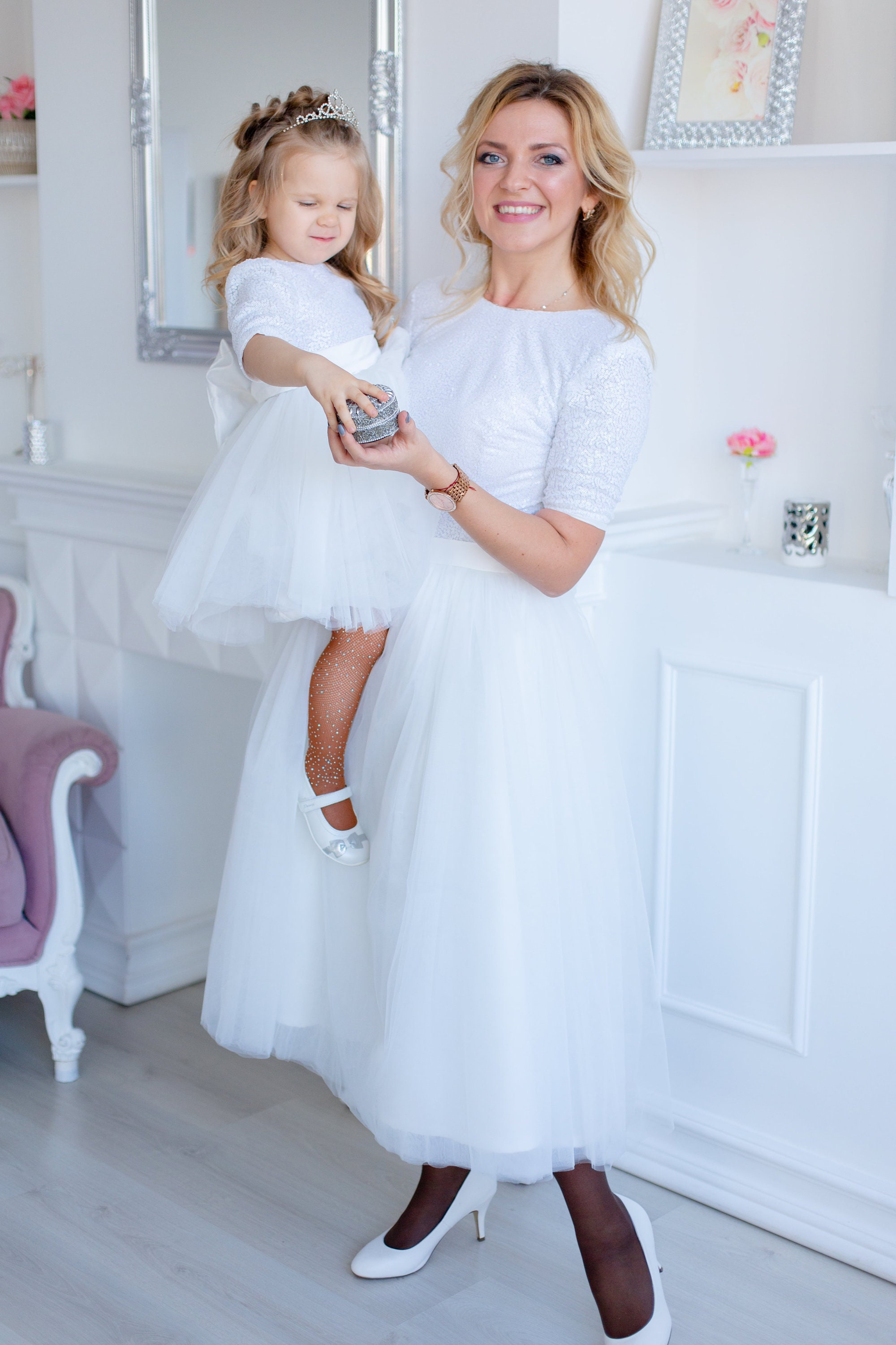 Mommy and Me White Dress Christening Dress Baptism Dress Baby