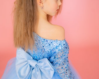 Elsa Schneekönigin Kostüm Für Mädchen – Mit Pailletten, Tutu & Puffärmeln, Perfekt Für Halloween & Geburtstag (Blau, 4-5 Jahre)