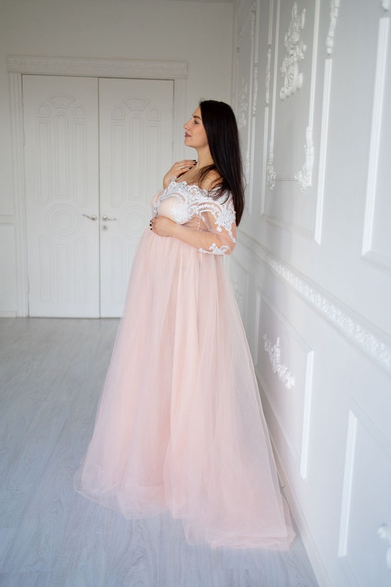 knee length dresses for ladies Black Lace Contrast Tulle Maternity Maxi Dress – PinkBlush