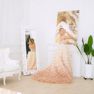 Champagne Ombre Wedding Dress, Tulle Tiered Gown, Beach Wedding Dress, Bridal Tutu Dress, Puffy Tulle Dress, Layered Prom Dress, Photoshoot image 4