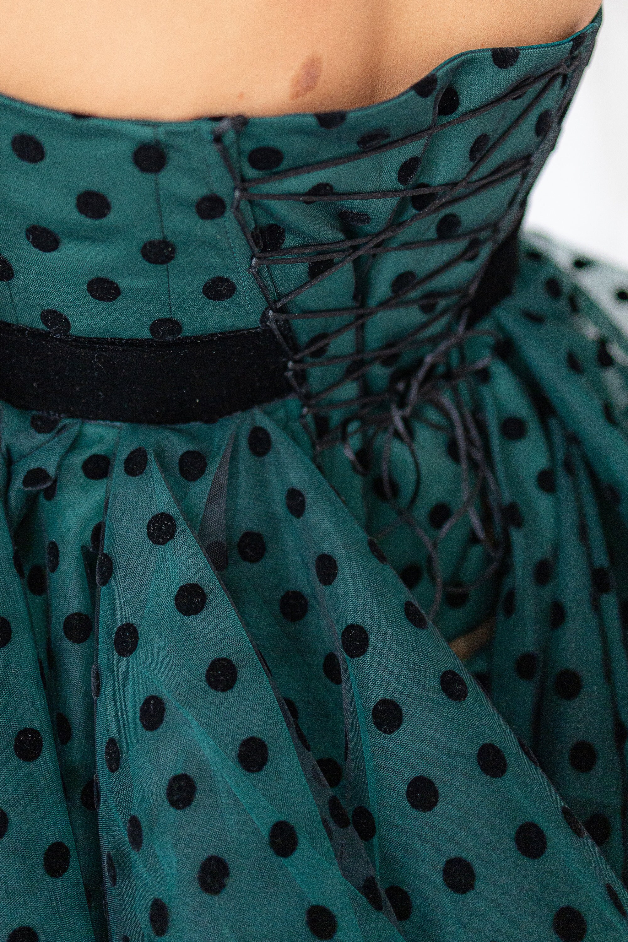 green polka dot mini dress Green Long Sleeve Polka Dots Draped Mini Dress Green / 8 main image 1