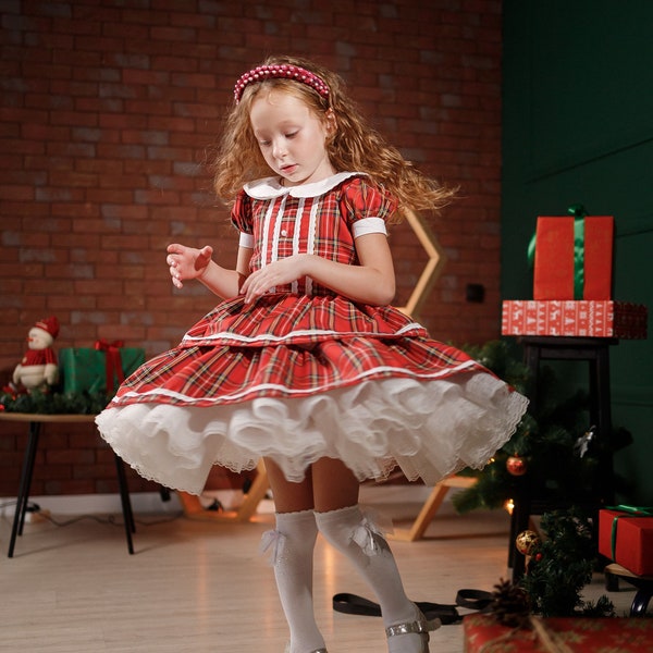 Christmas Tutu Dress, Tartan Dress Toddler, Ruffle Holiday Dress, Red Plaid Girl Dress, Red Tartan Dress, Preppy Dress, Formal Dress
