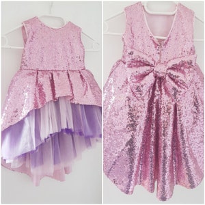 Pink Dress, Unicorn Dress, Baby Girl Dress, Sequin Dress, Tutu Dress, Dress with Train, Big Bow Dress, 1st Birthday Dress, High Low Dress