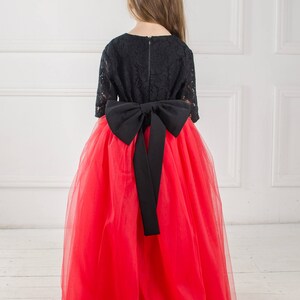 Red And Black Girl Dress, Flower Girl Dress, Tutu Tulle Dress, Pageant Dress, Special Occasion Dress, Baby Girl Lace Dress,Formal Girl Dress image 6