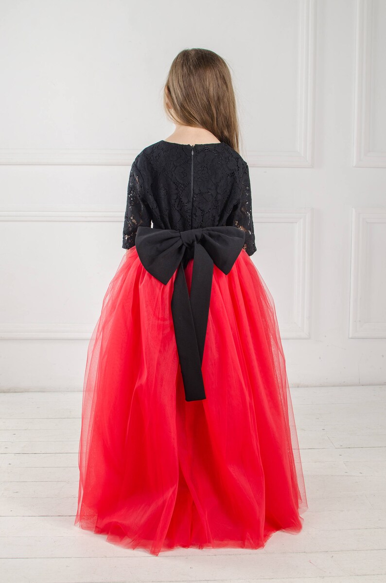 Red And Black Girl Dress, Flower Girl Dress, Tutu Tulle Dress, Pageant Dress, Special Occasion Dress, Baby Girl Lace Dress,Formal Girl Dress image 6