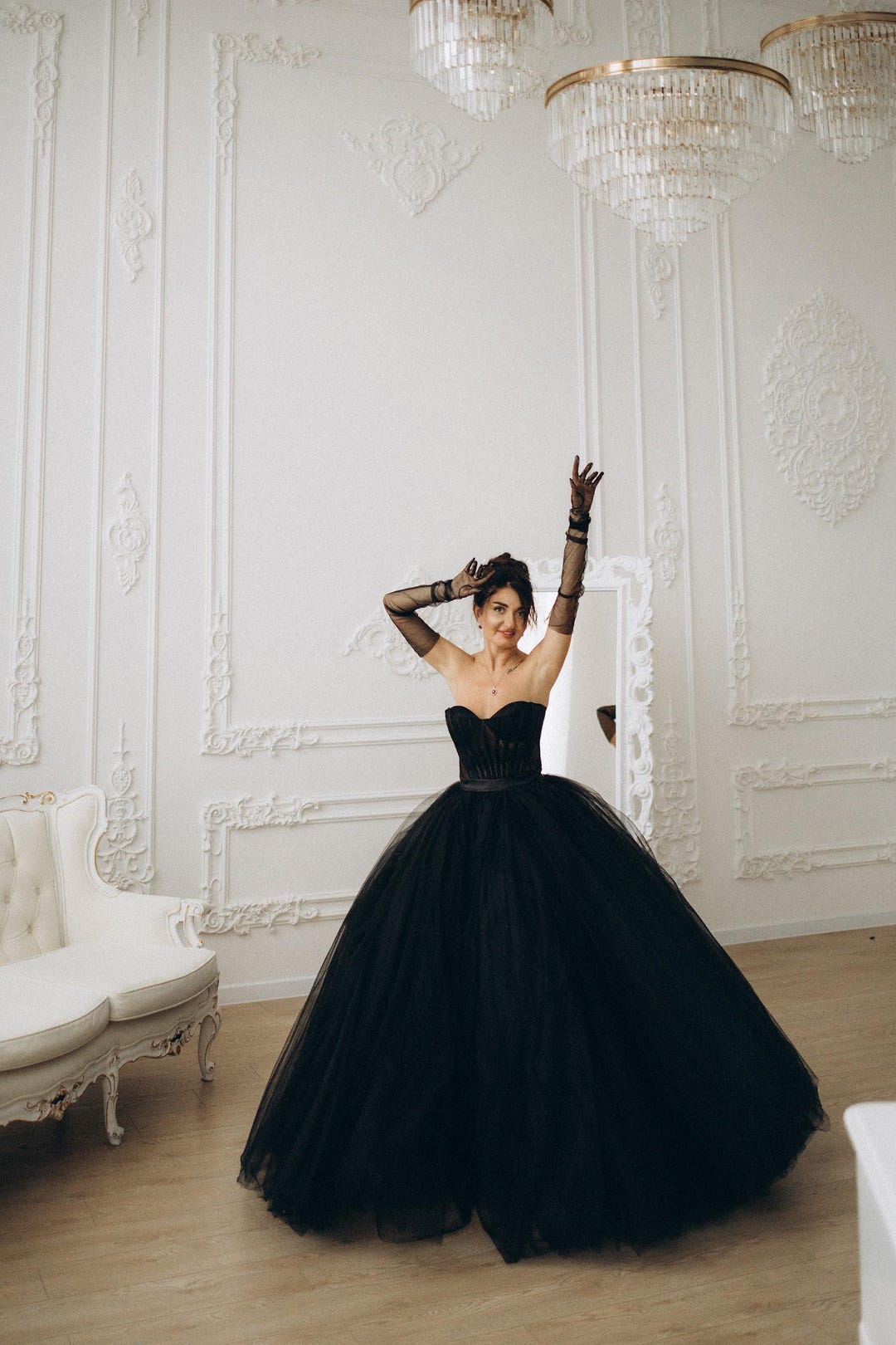 black tulle ball gown dress Black Halter Shiny Tulle Long Party Dress with Beadings, Black Tulle P