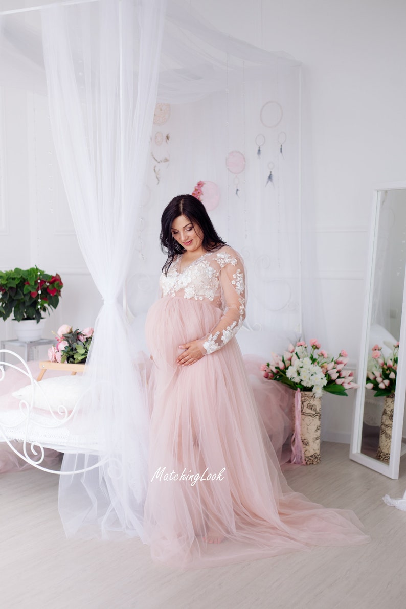 Boudoir Gown Lace Maternity Dress Photo Shoot Gown Blush Etsy