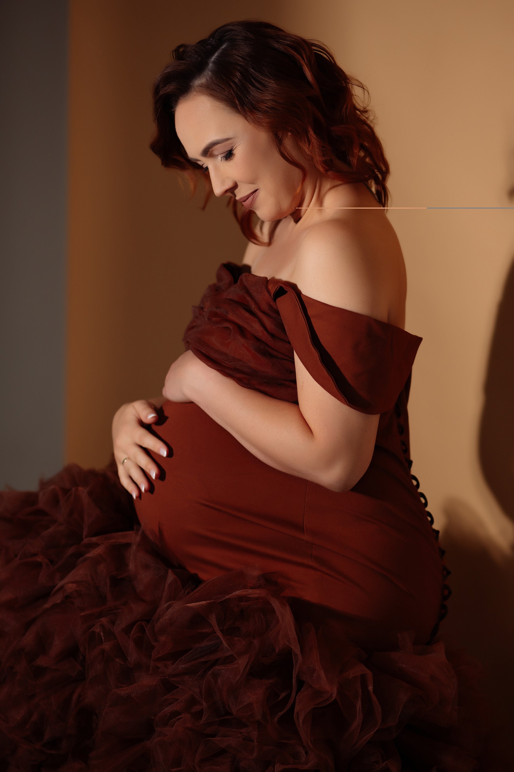 brown maternity dresses for photoshoot Tan/Burgundy Organza Flowers Maternity Dress for Photo Shoot Baby Show –  reathua