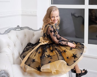Ready To Ship ~ Black Star Tulle Dress, Princess Girl Dress, Photoshoot Outfit, Sparkling Toddler Dress, Event Dress, Special Occasion