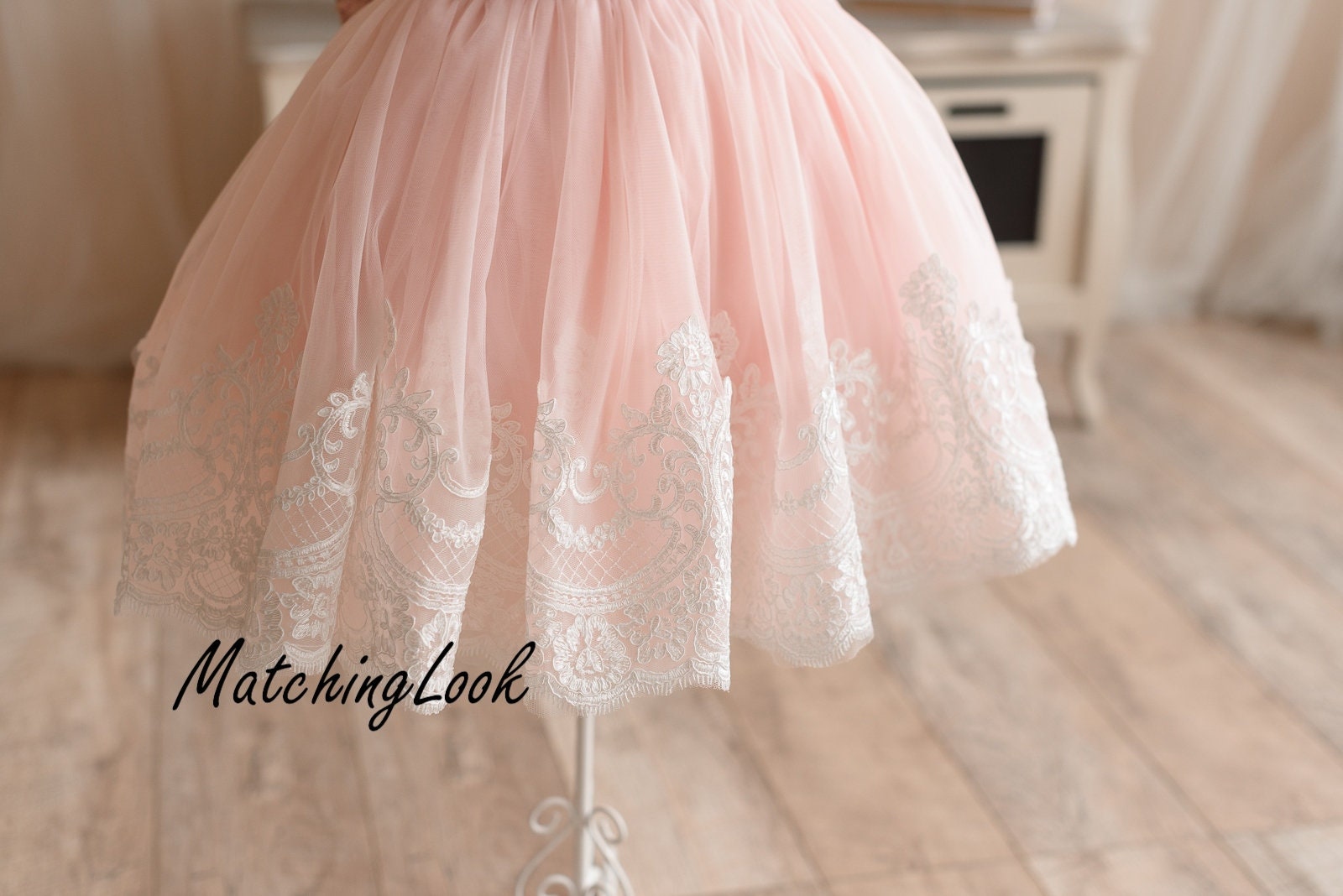 Buy Rose Gold Sequin Tulle Dress, Flower Girl Outfit, Lace Trim