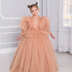 Tawny Flower Girl Dress, Terracotta Toddler Dress, Wedding Girl Gown, Tulle Maxi Dress, Cake Smash Outfit, Junior Bridesmaid,Tutu Girl Dress