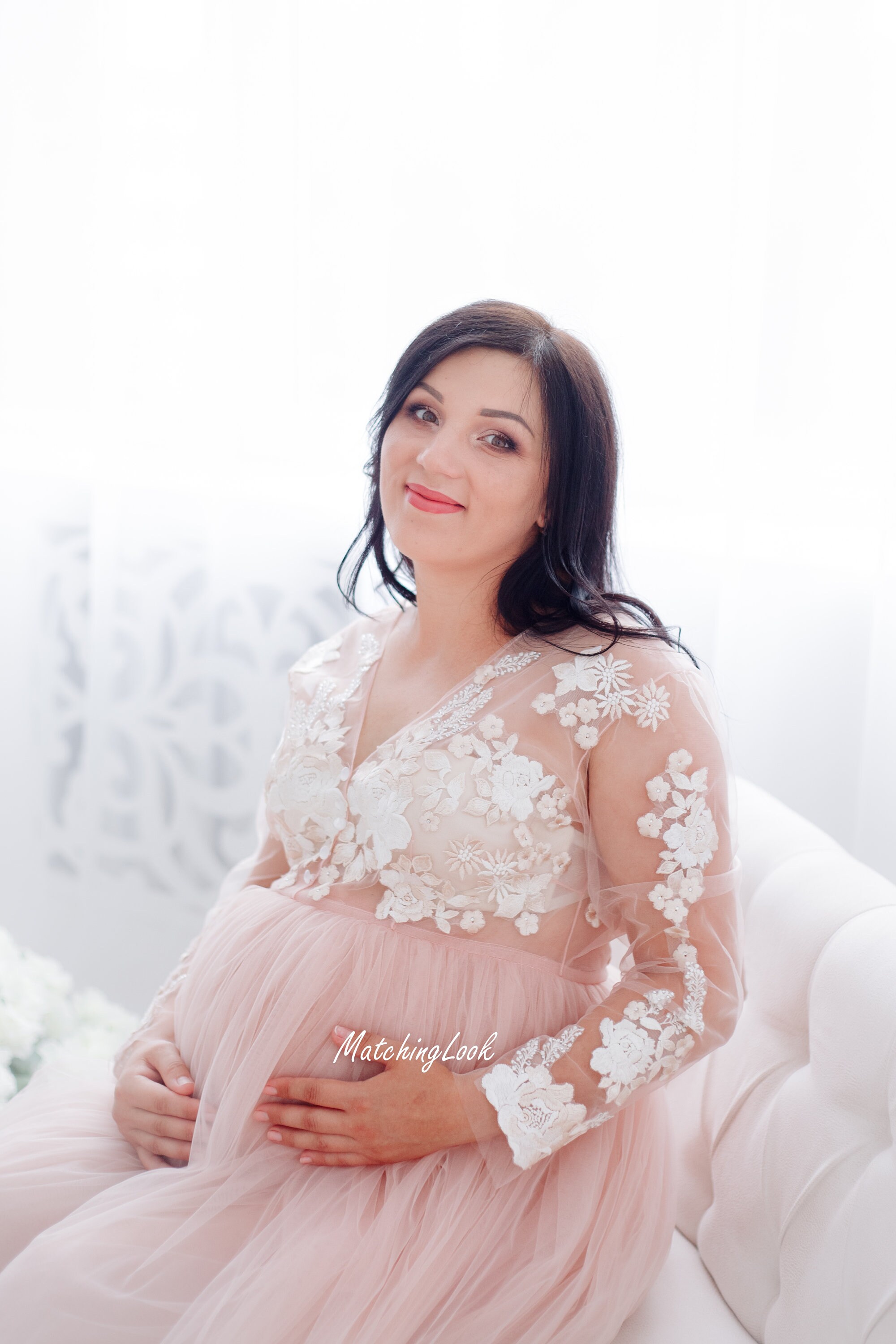 Shop Maternity Dress For Photo Shoot, Pink Maternity Wedding Dress, Lace Maternity Dress For Baby Shower, Pregnancy Gown Dress, Boudoir Gown -