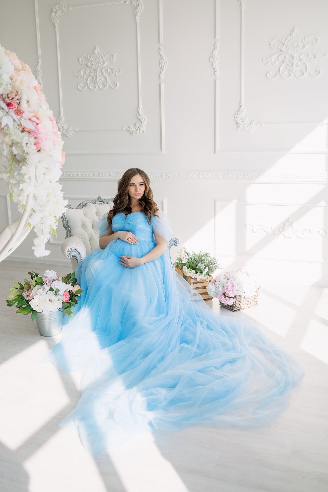 Shop Maternity Tulle Dress, Baby Blue Maternity Dress, Pregnancy Tulle Dress, Maternity Gown, Maternity Photo Props Dress, Maternity Clothing -