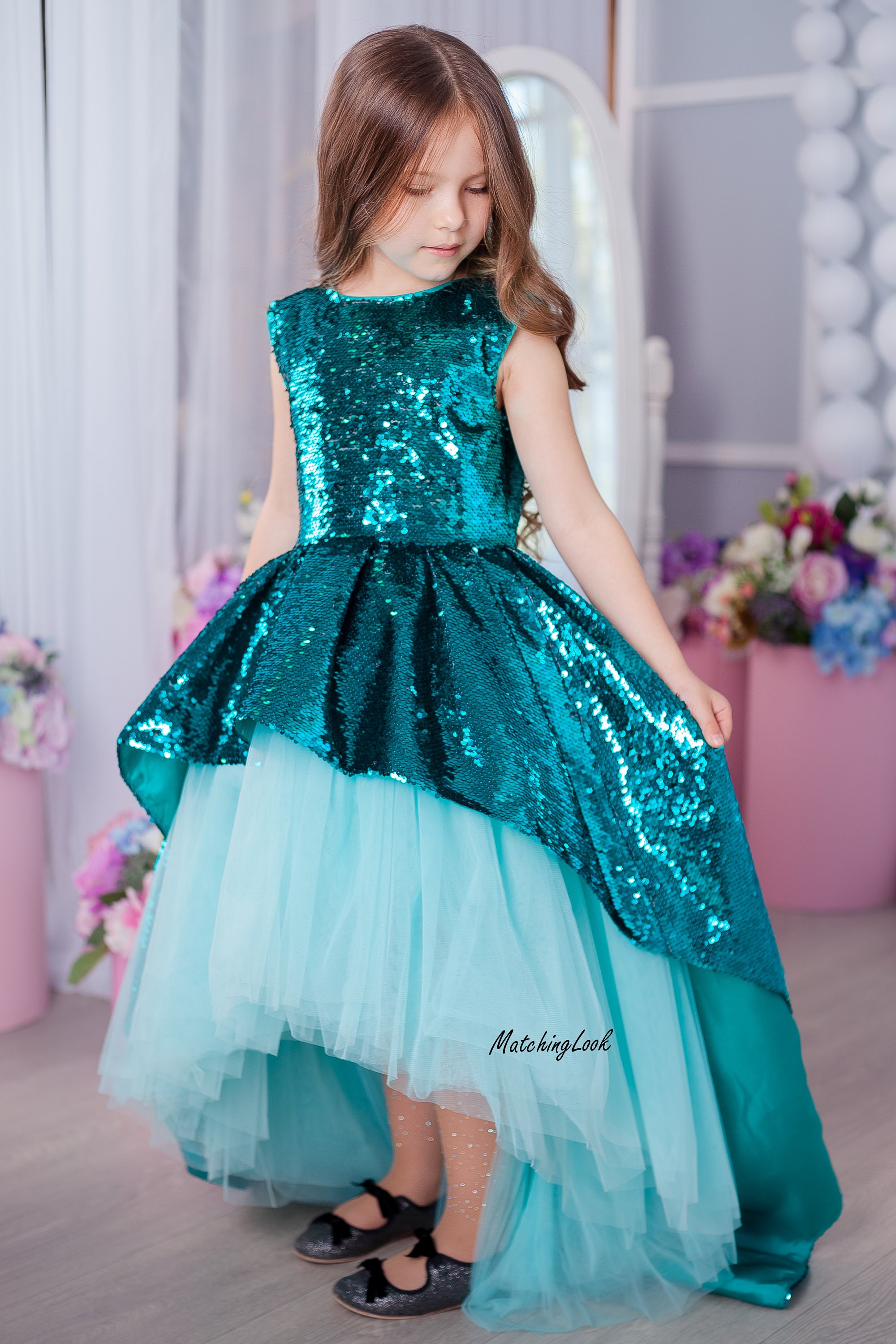 Little Mermaid Dress Girl Ariel Dress Blue Sequin Dress | Etsy