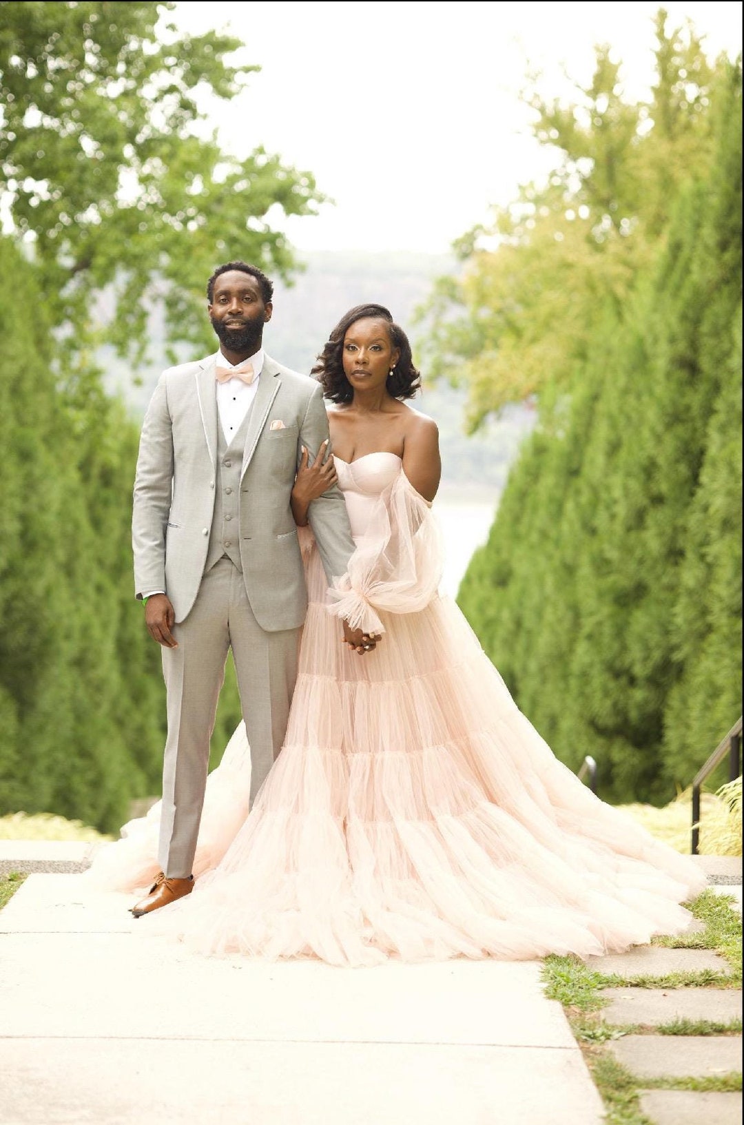 Blush Tulle Wedding Dress Fall Style Engagement Photoshoot Gown