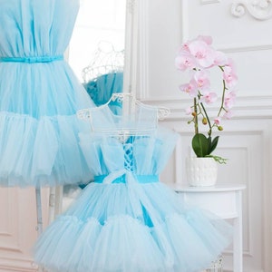 Blue Mother Daughter Matching Dress, Mommy And Me Dress, Puffy Tulle Dress, Designer Dress, Photoshoot Dress, Matching Outfit, Princess