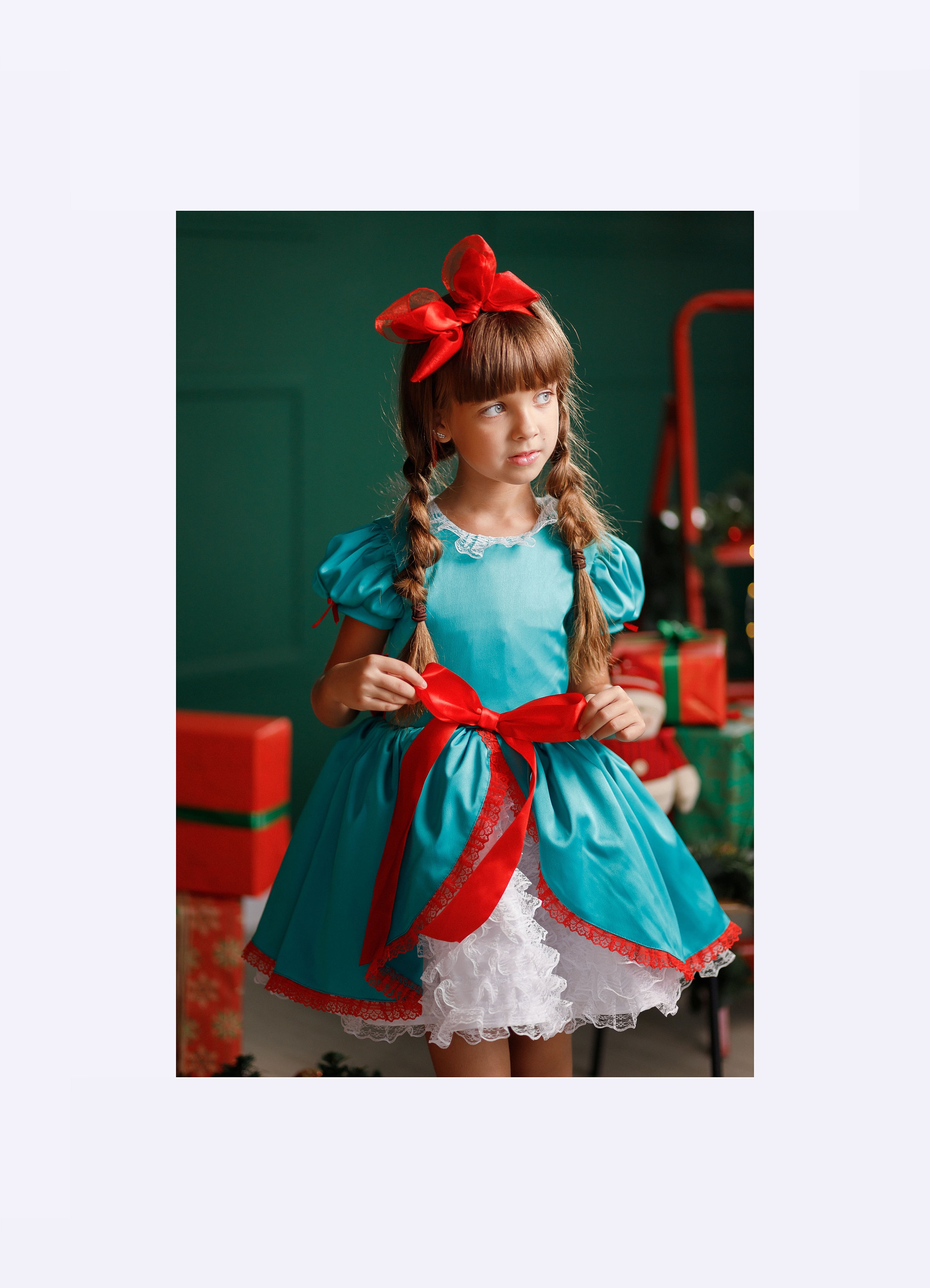 Girl Tutu Dress, Green Holiday Special Occasion Princess Photoshoot Formal Toddler Dress