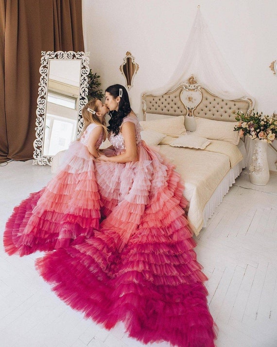 Couture Mommy and Me Gowns Ombre Wedding Dress Photoshoot 