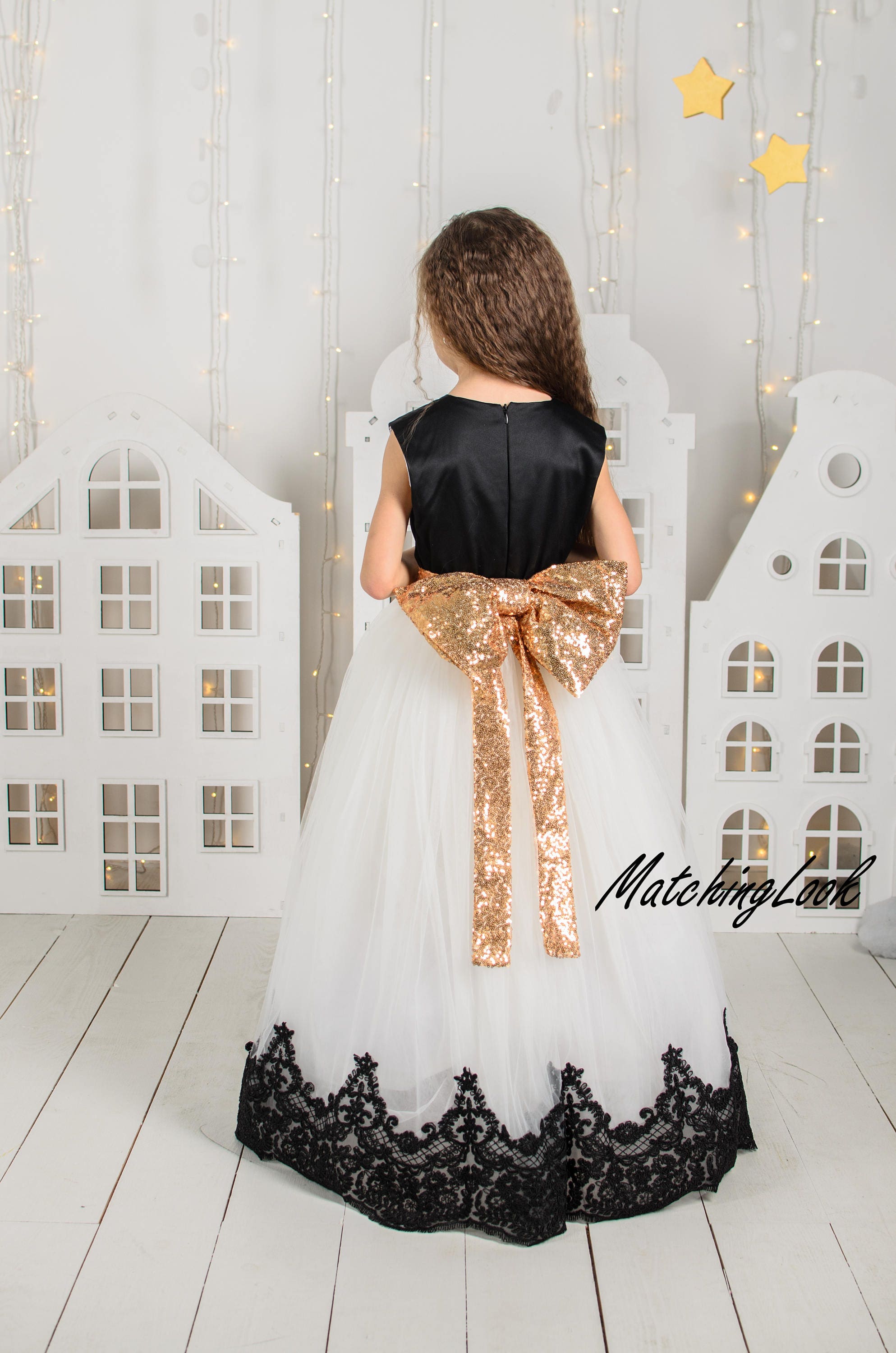 Black and White Flower Girl Dress First Birthday Dress Girl Etsy