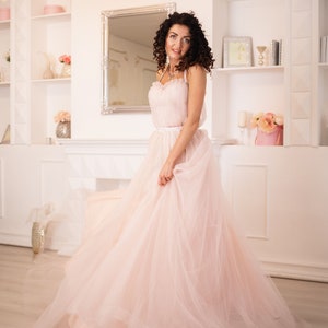 Blush Wedding Dress, Corset Prom Dress, Tulle Maxi Dress, Engagement Dress, Tulle Bridesmaid Dress, Evening Dress, Blush Formal Dress image 5