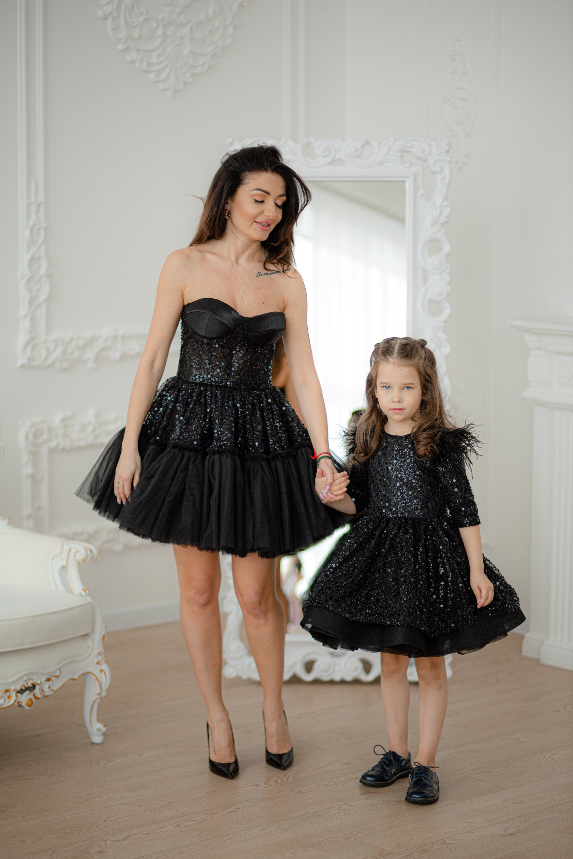 black mommy and me dresses Black Mom and Daughter Matching Outfits