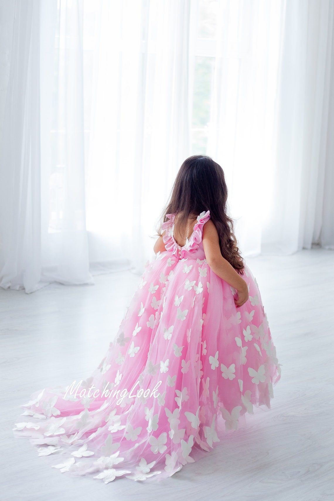 Pink Tulle Butterfly Flower Girl Dress Girl Princess Dress Etsy