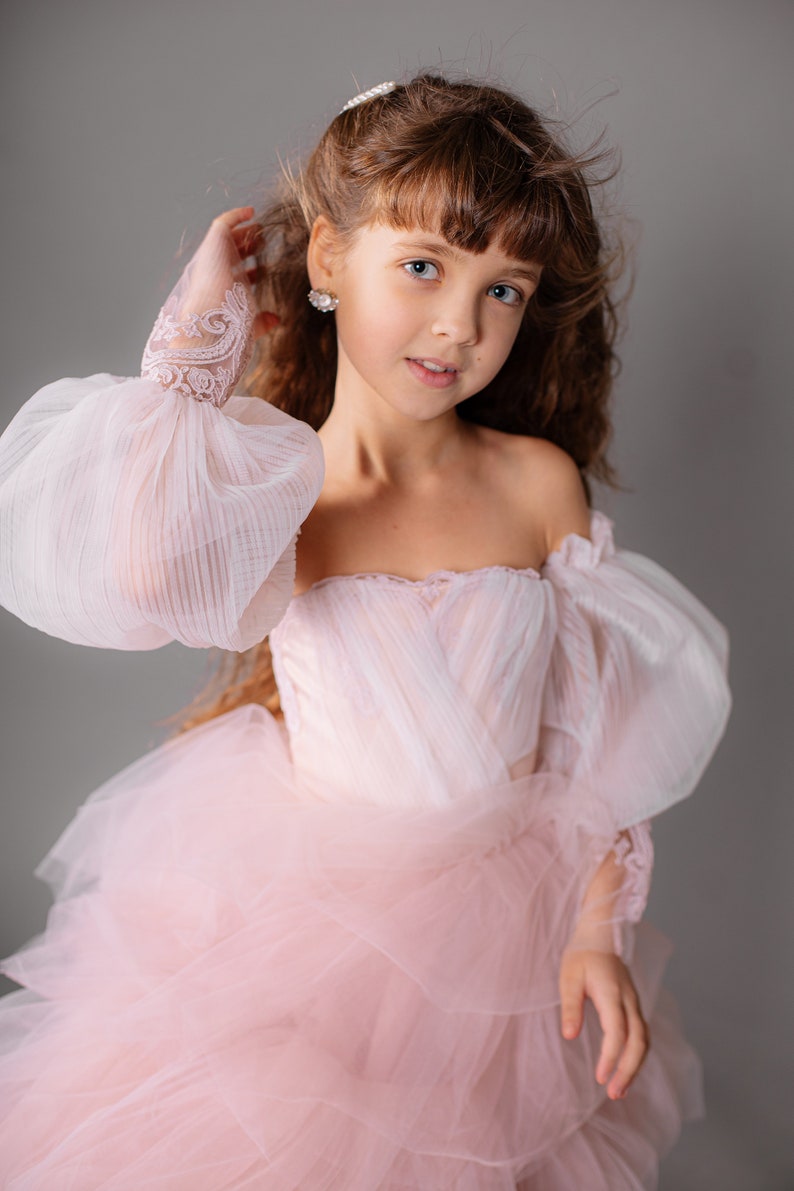 Girl Pageant Dress Blush Tulle Dress Flower Girl Dress High Etsy