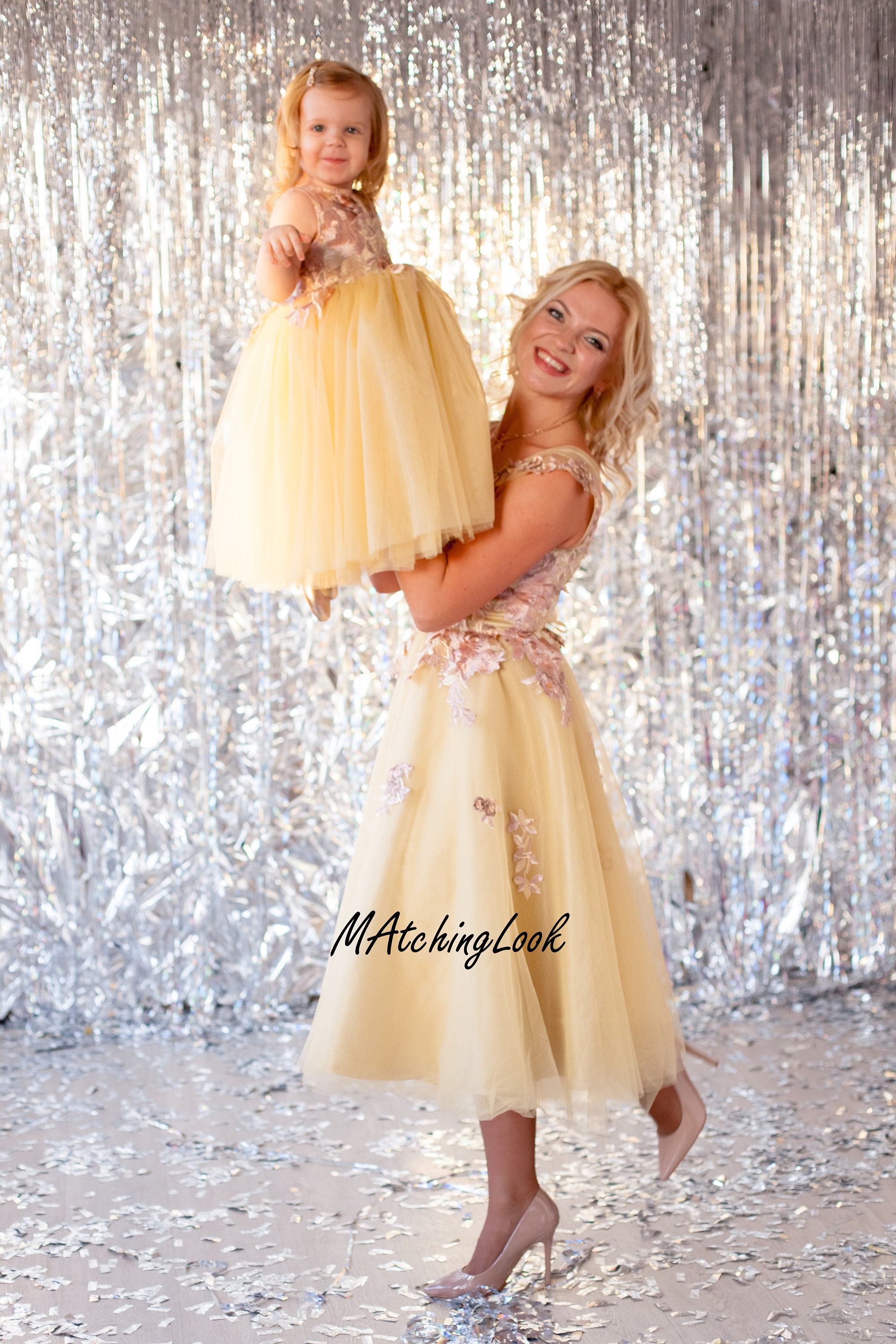 mommy and me gold dresses Mommy and Me Dresses, Women Maxi Dress, Photoshoot Dresses, Baby Girl Dress, Yellow Dress, Elegant Dress, Baby Birthday Dress,Matching Dress
