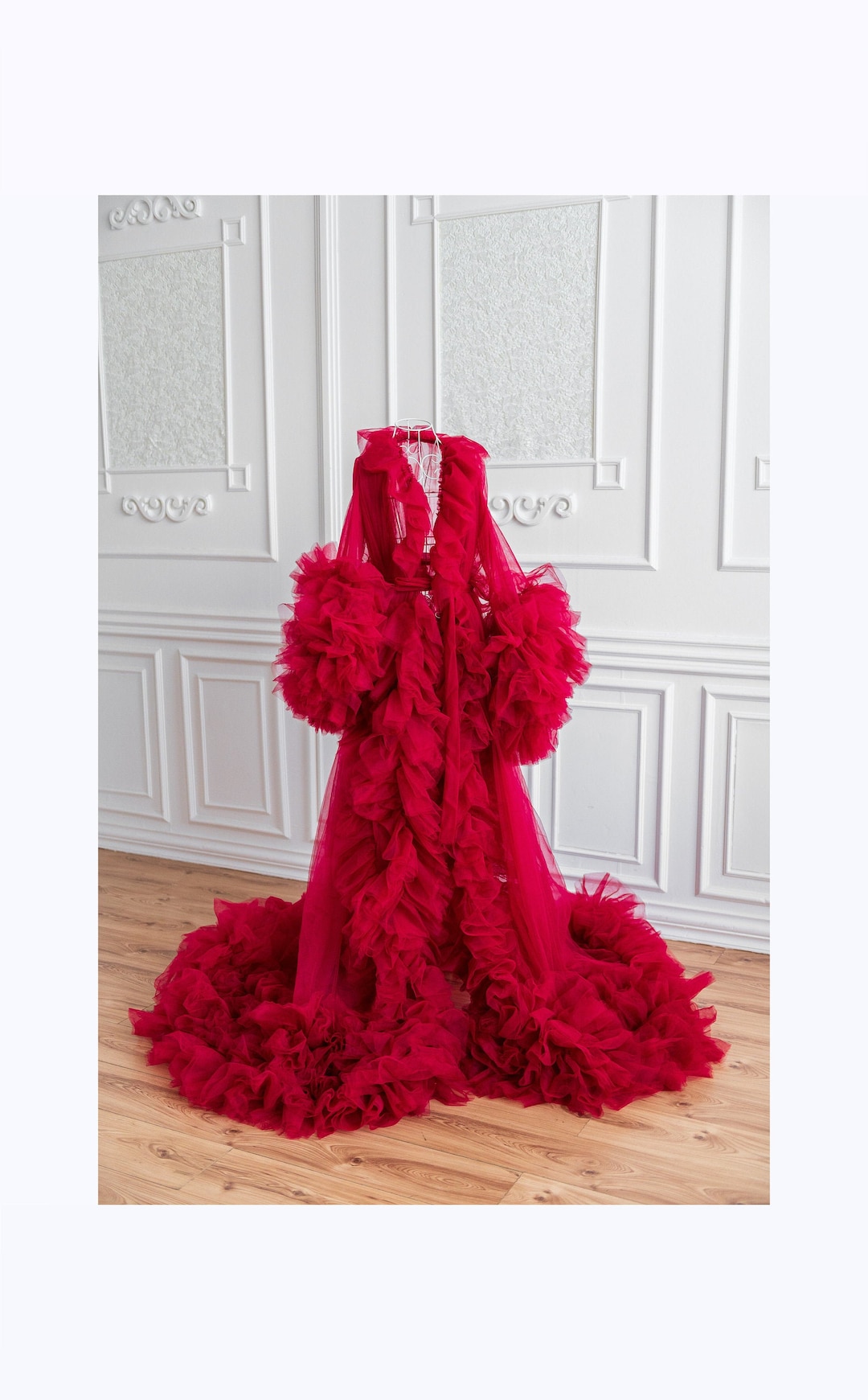 Red Fluffy Tulle Robe for Boudoir Photoshoot - Hollywood Tulle Robe ...