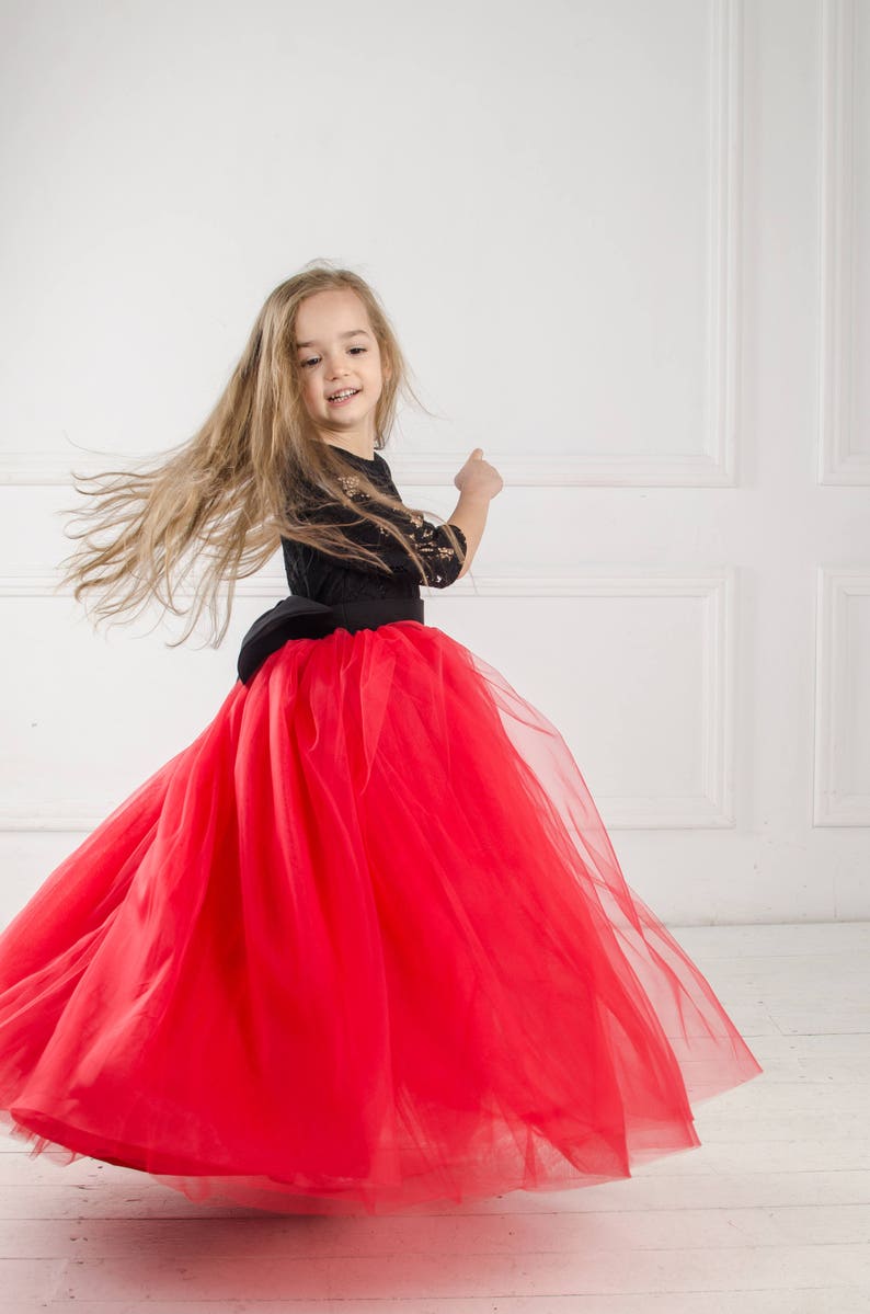 Red And Black Girl Dress, Flower Girl Dress, Tutu Tulle Dress, Pageant Dress, Special Occasion Dress, Baby Girl Lace Dress,Formal Girl Dress image 2
