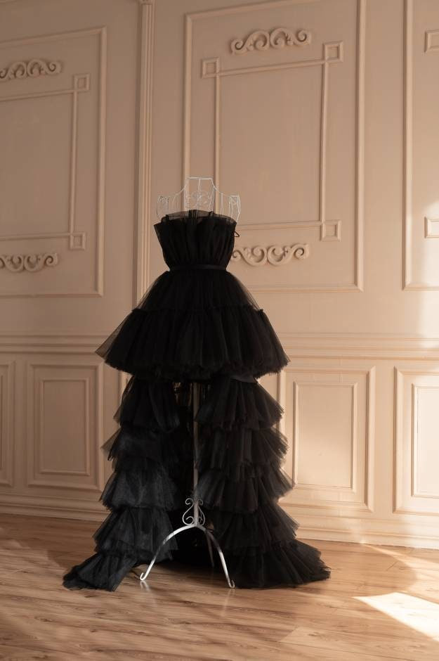 alternative black tie dress Corset Bodice Tulle Skirt Polka Dot Tulle Black Tulle Gown, Black Dress, Size:4-5 Y Our PD stylists would Disney:Villains Windsor black lace mini