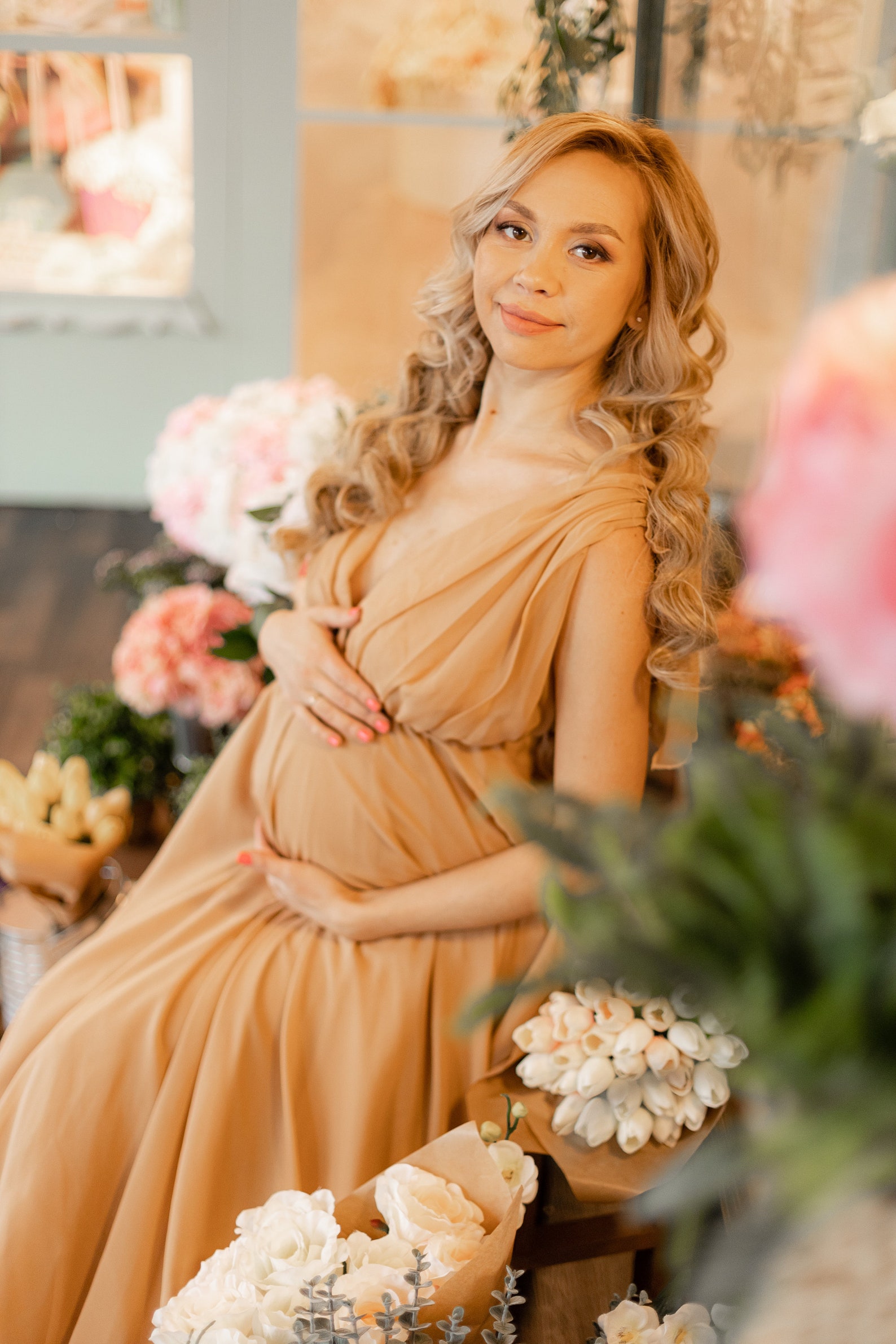 Beige Baby Shower Maternity Dress Empire Waist Boho Dress Etsy